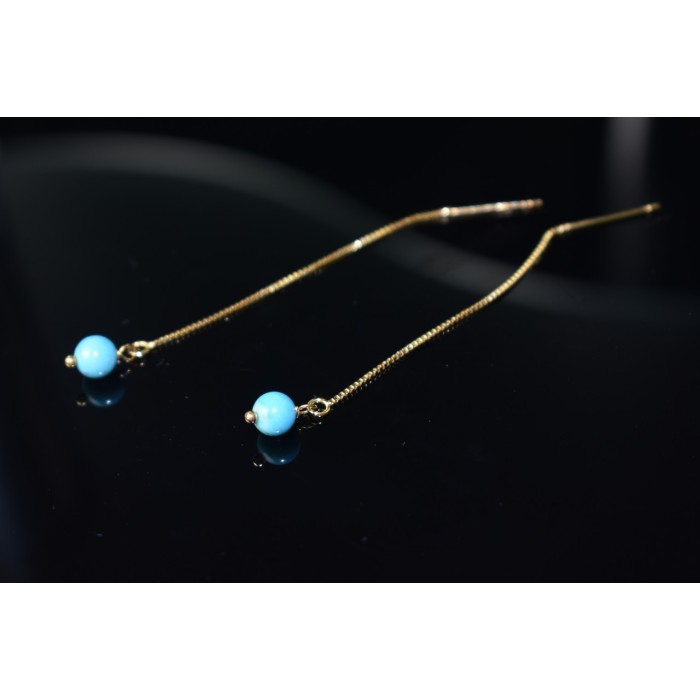 Sky Jewelry Серебряные серьги-протяжки (продевки) в позолоте с Бирюзой