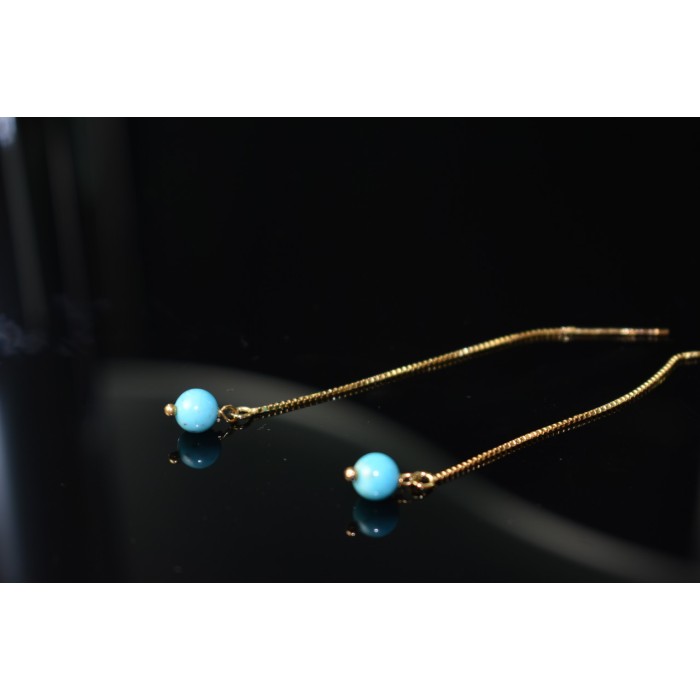 Sky Jewelry Серебряные серьги-протяжки (продевки) в позолоте с Бирюзой