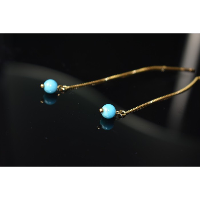 Sky Jewelry Серебряные серьги-протяжки (продевки) в позолоте с Бирюзой