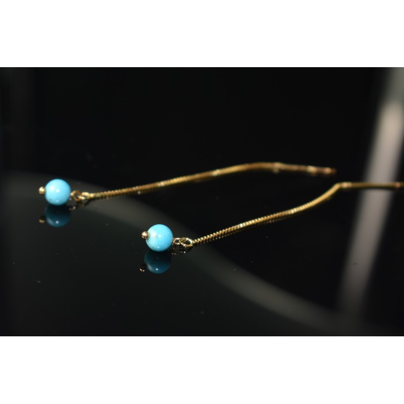 Sky Jewelry Серебряные серьги-протяжки (продевки) в позолоте с Бирюзой