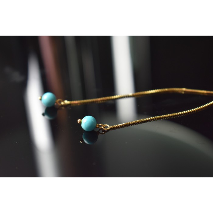 Sky Jewelry Серебряные серьги-протяжки (продевки) в позолоте с Бирюзой