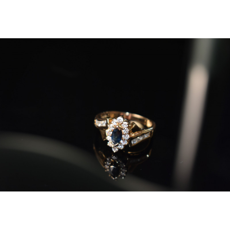 Sky Jewelry Серебряное кольцо в позолоте с  Сапфиром и фианитами