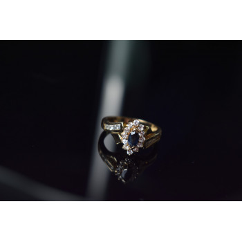 Sky Jewelry Серебряное кольцо в позолоте с  Сапфиром и фианитами