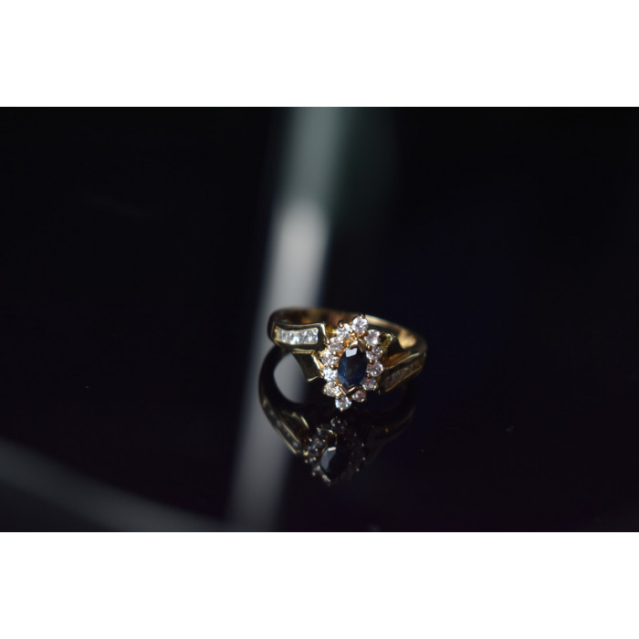 Sky Jewelry Серебряное кольцо в позолоте с  Сапфиром и фианитами