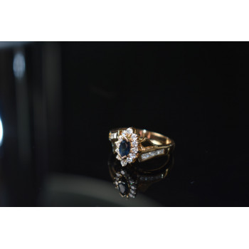 Sky Jewelry Серебряное кольцо в позолоте с  Сапфиром и фианитами