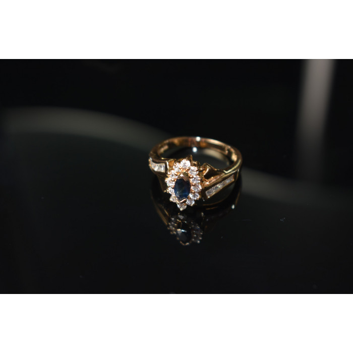 Sky Jewelry Серебряное кольцо в позолоте с  Сапфиром и фианитами