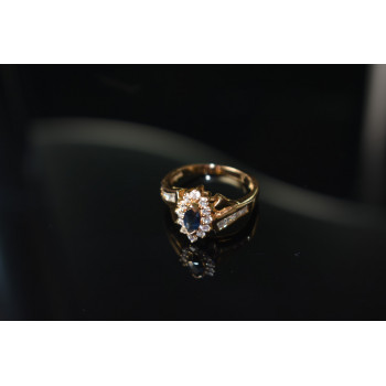 Sky Jewelry Серебряное кольцо в позолоте с  Сапфиром и фианитами