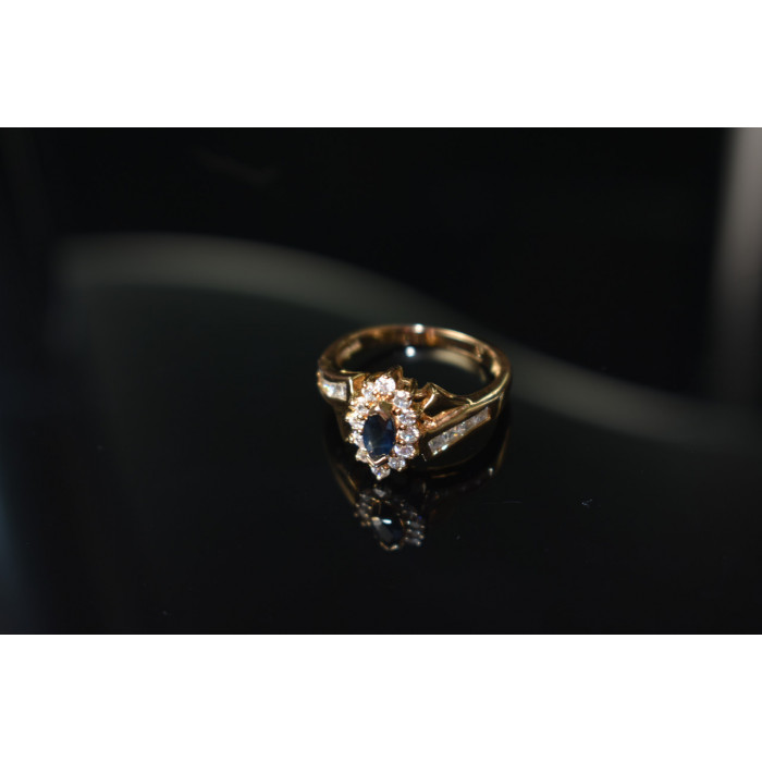 Sky Jewelry Серебряное кольцо в позолоте с  Сапфиром и фианитами