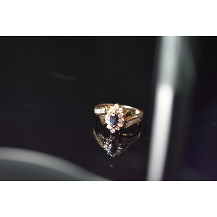 Sky Jewelry Серебряное кольцо в позолоте с  Сапфиром и фианитами