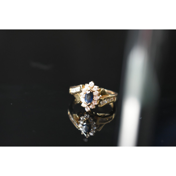 Sky Jewelry Серебряное кольцо в позолоте с  Сапфиром и фианитами