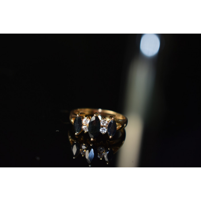 Sky Jewelry Серебряное кольцо в позолоте 925 проба с Сапфиром и Фианитами