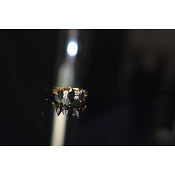 Sky Jewelry Серебряное кольцо в позолоте 925 проба с Сапфиром и Фианитами