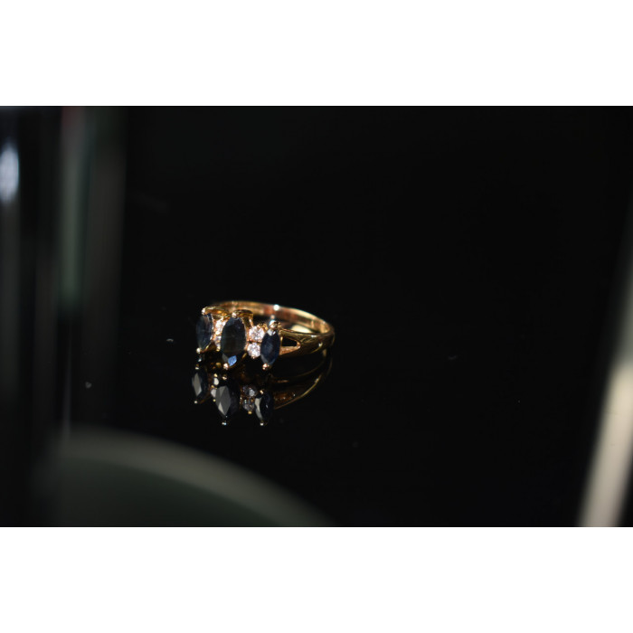 Sky Jewelry Серебряное кольцо в позолоте 925 проба с Сапфиром и Фианитами