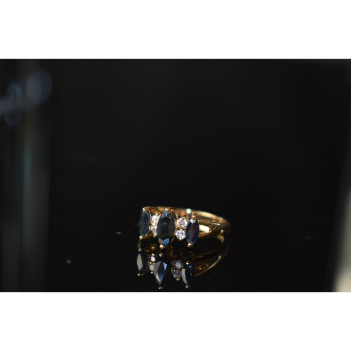 Sky Jewelry Серебряное кольцо в позолоте 925 проба с Сапфиром и Фианитами