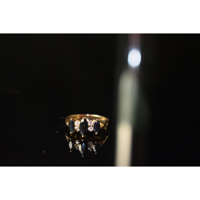 Sky Jewelry Серебряное кольцо в позолоте 925 проба с Сапфиром и Фианитами