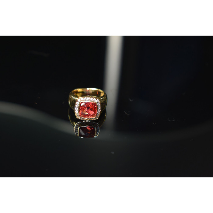 Sky Jewelry Серебряное кольцо в позолоте с камнем Шпинель и Фианитами