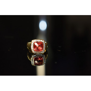 Sky Jewelry Серебряное кольцо в позолоте с камнем Шпинель и Фианитами