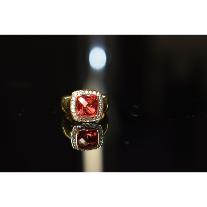 Sky Jewelry Серебряное кольцо в позолоте с камнем Шпинель и Фианитами