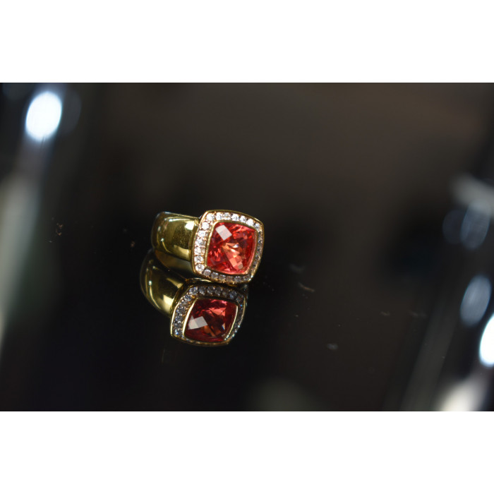 Sky Jewelry Серебряное кольцо в позолоте с камнем Шпинель и Фианитами