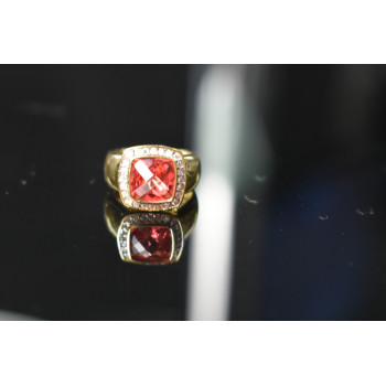 Sky Jewelry Серебряное кольцо в позолоте с камнем Шпинель и Фианитами