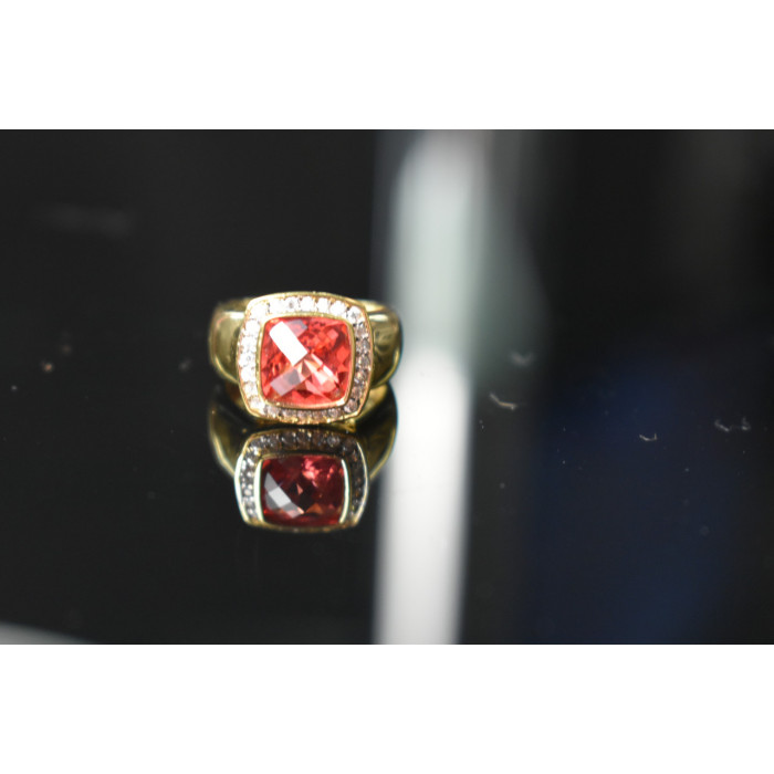 Sky Jewelry Серебряное кольцо в позолоте с камнем Шпинель и Фианитами