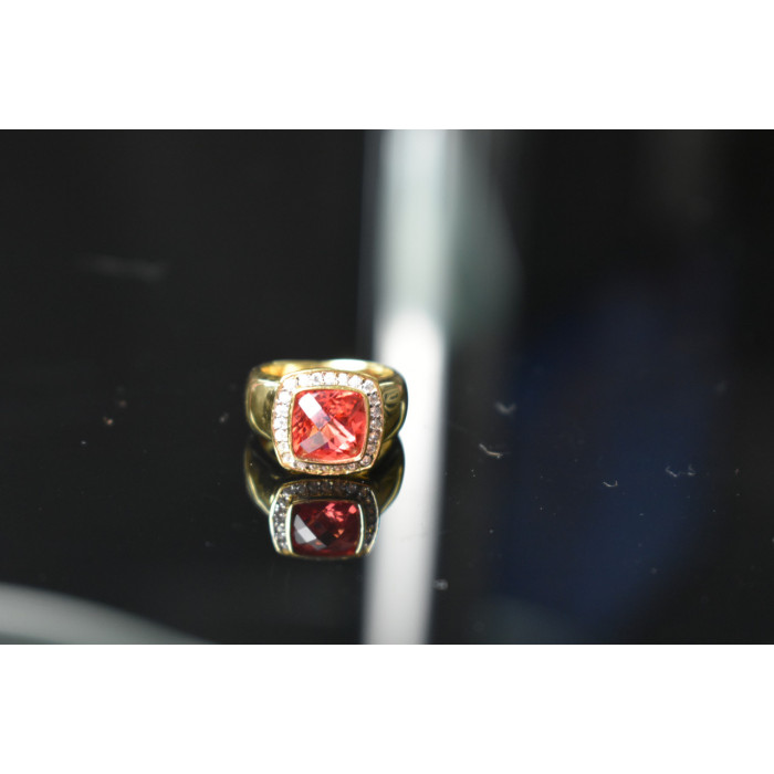 Sky Jewelry Серебряное кольцо в позолоте с камнем Шпинель и Фианитами