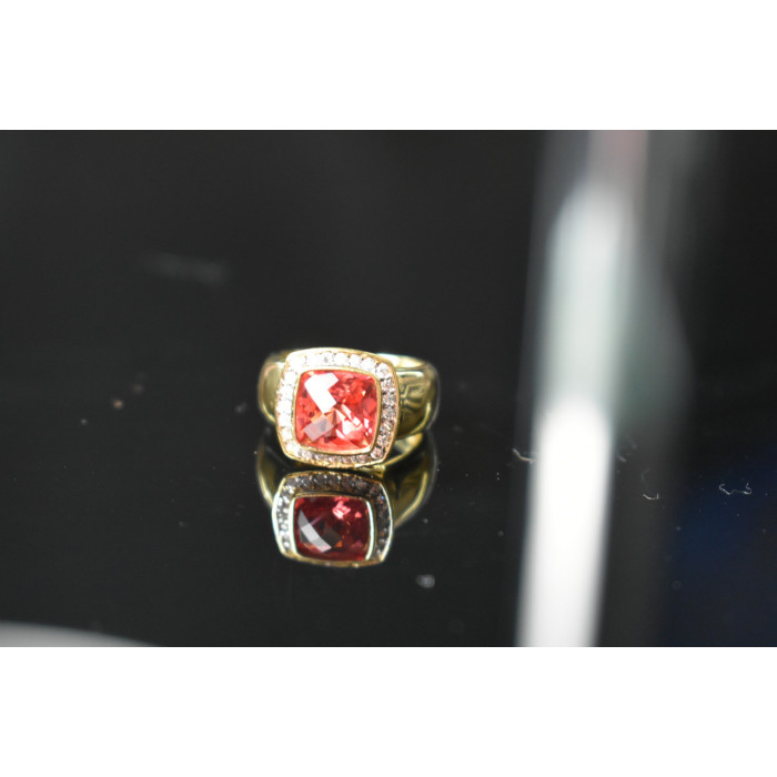 Sky Jewelry Серебряное кольцо в позолоте с камнем Шпинель и Фианитами