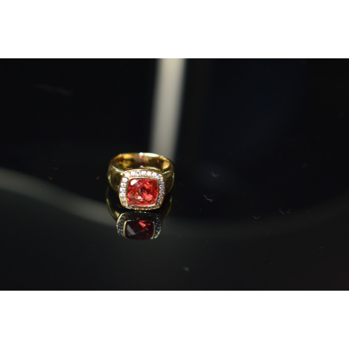 Sky Jewelry Серебряное кольцо в позолоте с камнем Шпинель и Фианитами