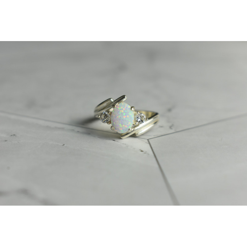 Sky Jewelry Серебряное кольцо с Опалом и Фианитами