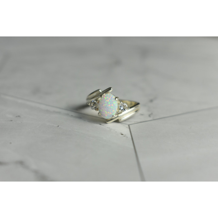 Sky Jewelry Серебряное кольцо с Опалом и Фианитами