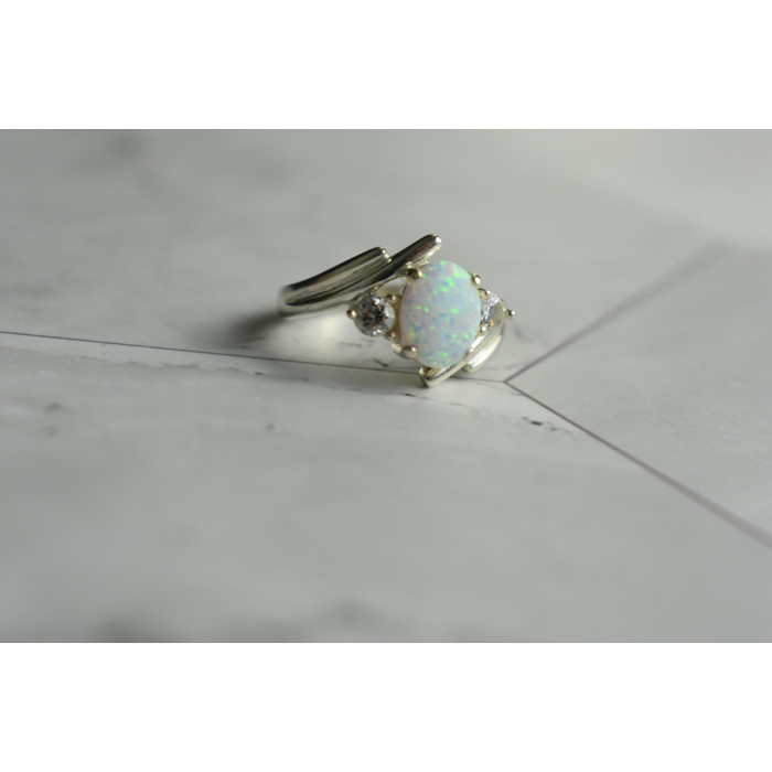 Sky Jewelry Серебряное кольцо с Опалом и Фианитами
