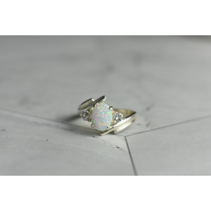 Sky Jewelry Серебряное кольцо с Опалом и Фианитами