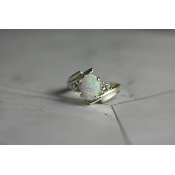 Sky Jewelry Серебряное кольцо с Опалом и Фианитами