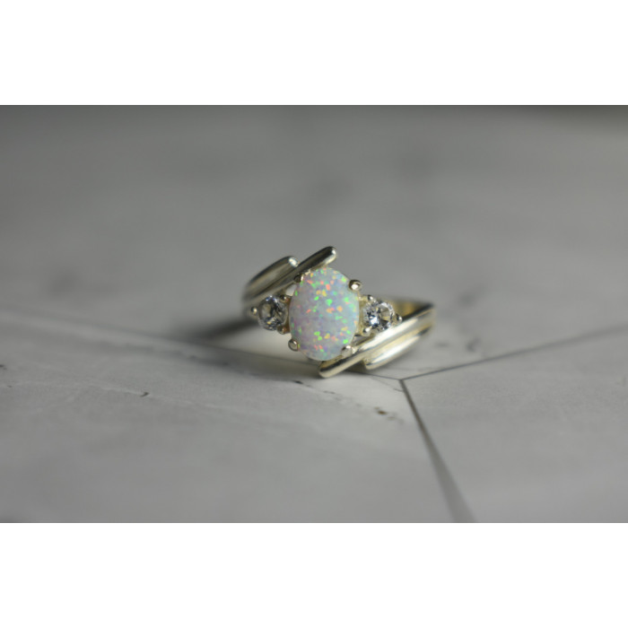 Sky Jewelry Серебряное кольцо с Опалом и Фианитами