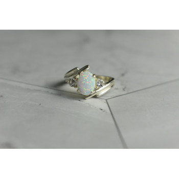 Sky Jewelry Серебряное кольцо с Опалом и Фианитами