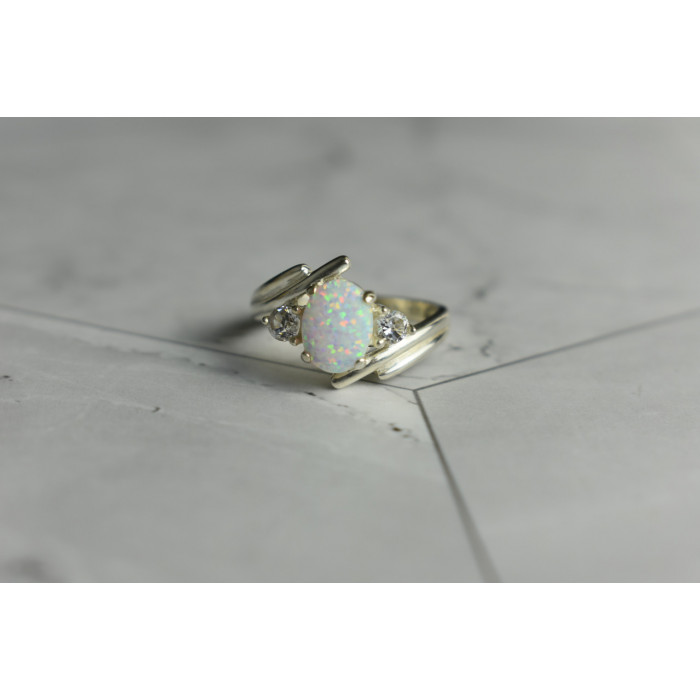 Sky Jewelry Серебряное кольцо с Опалом и Фианитами