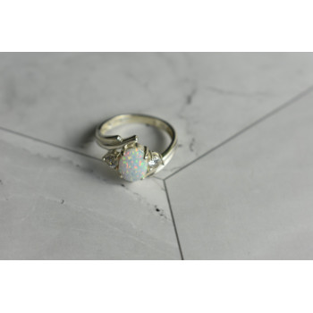 Sky Jewelry Серебряное кольцо с Опалом и Фианитами