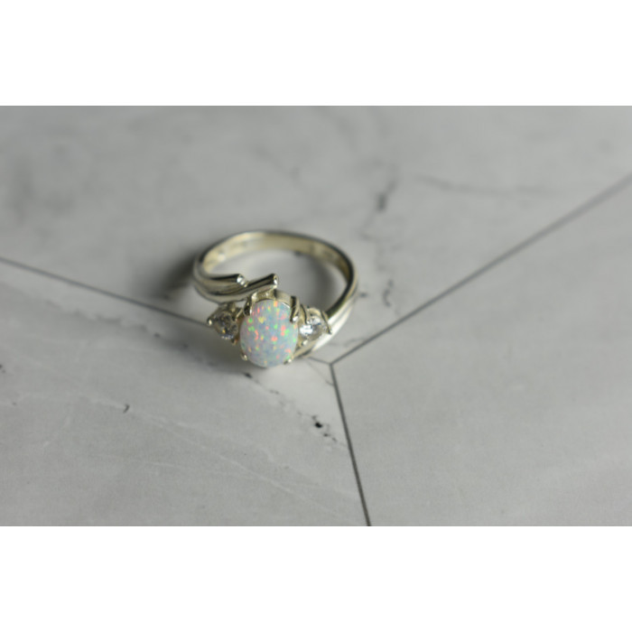Sky Jewelry Серебряное кольцо с Опалом и Фианитами