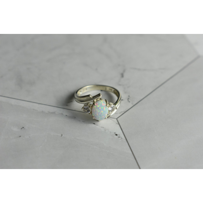 Sky Jewelry Серебряное кольцо с Опалом и Фианитами