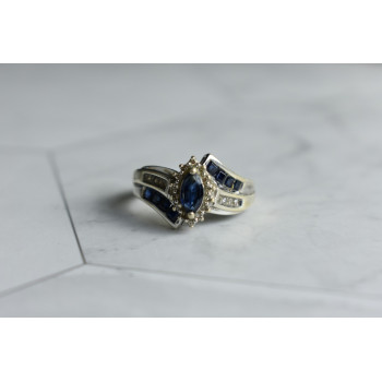 Sky Jewelry Серебряное кольцо 925 проба с синим и белым Сапфиром