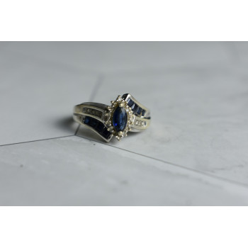 Sky Jewelry Серебряное кольцо 925 проба с синим и белым Сапфиром