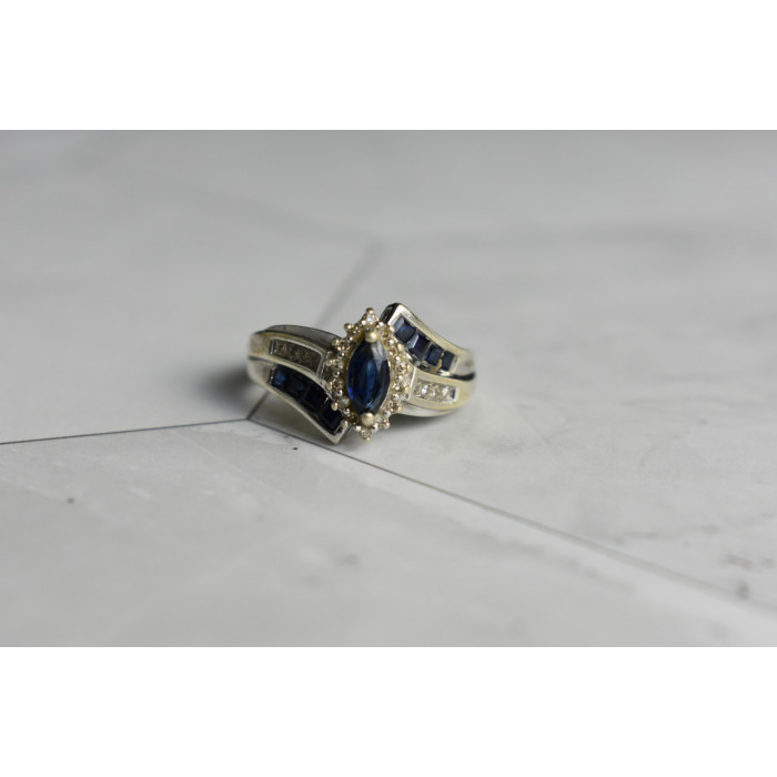 Sky Jewelry Серебряное кольцо 925 проба с синим и белым Сапфиром