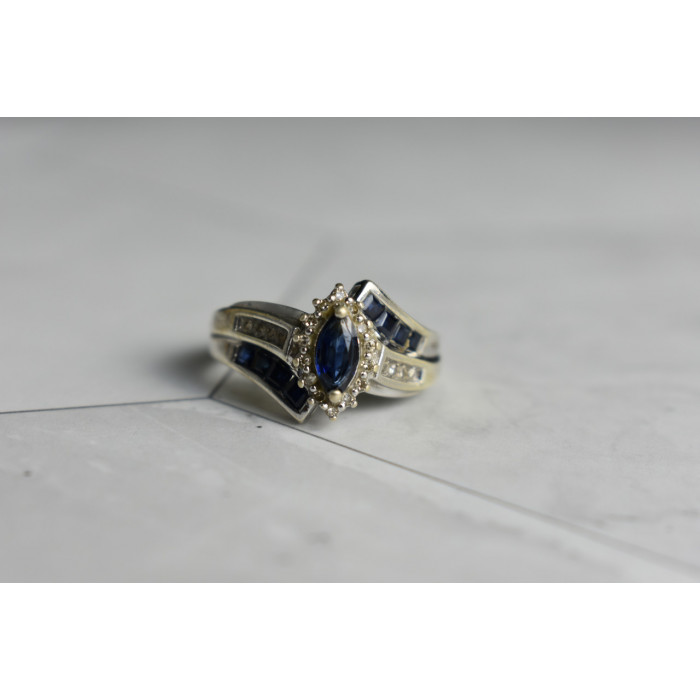 Sky Jewelry Серебряное кольцо 925 проба с синим и белым Сапфиром