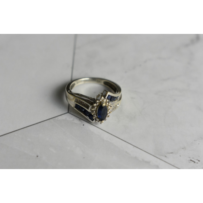 Sky Jewelry Серебряное кольцо 925 проба с синим и белым Сапфиром