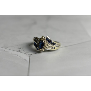 Sky Jewelry Серебряное кольцо 925 проба с синим и белым Сапфиром