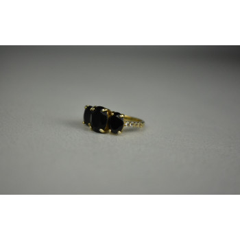 Sky Jewelry Серебряное кольцо в позолоте  с Черным Турмалином (Шерл) и камнями Гошенит (Берилл)