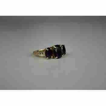 Sky Jewelry Серебряное кольцо в позолоте  с Черным Турмалином (Шерл) и камнями Гошенит (Берилл)