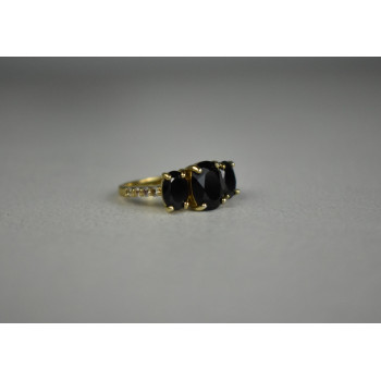 Sky Jewelry Серебряное кольцо в позолоте  с Черным Турмалином (Шерл) и камнями Гошенит (Берилл)