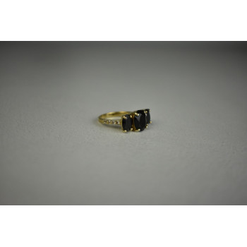 Sky Jewelry Серебряное кольцо в позолоте  с Черным Турмалином (Шерл) и камнями Гошенит (Берилл)