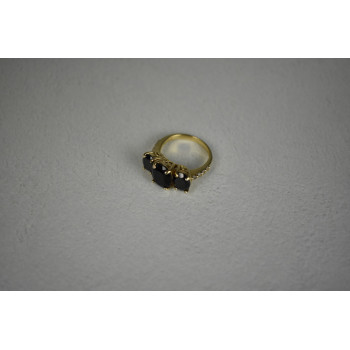 Sky Jewelry Серебряное кольцо в позолоте  с Черным Турмалином (Шерл) и камнями Гошенит (Берилл)